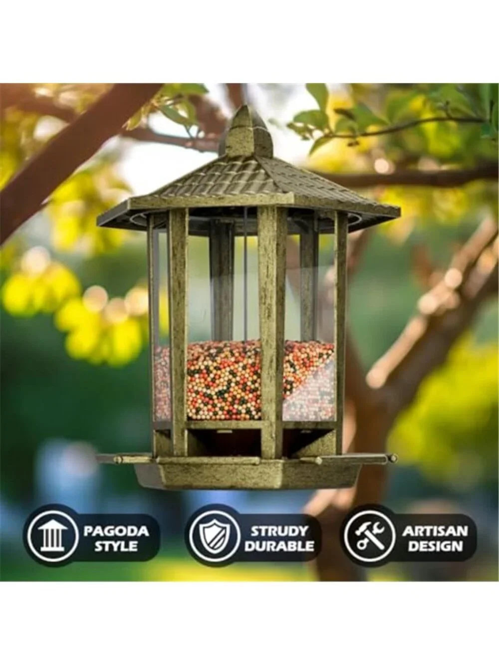 New 2 Pack Bird Feeders for Outdoor, Retro Pagoda Design Fun Installation